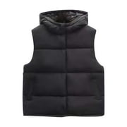 Girls and Toddlers' Cropped Puffer Vests - Zip Up Stand Collar Sleeveless Winter Warm Outerwear with Pockets Black 14 Years